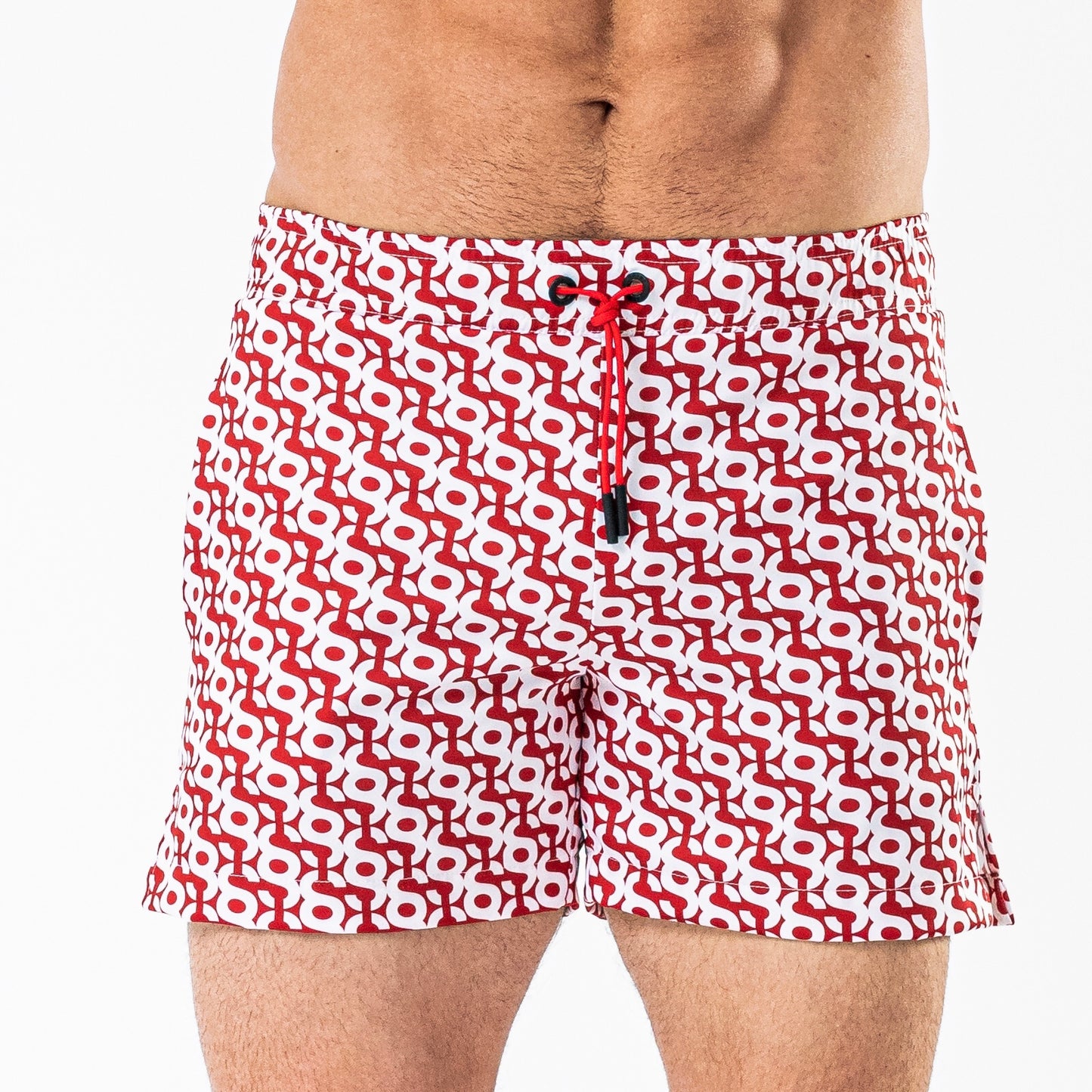 SEISE Red Monogram Print Swim Trunks